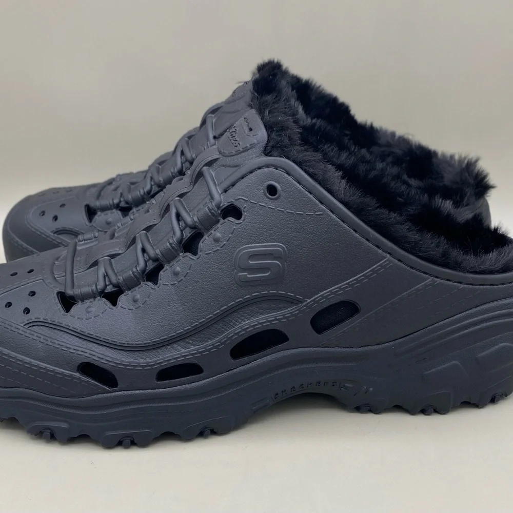 Skechers Foamies D’Lites 2.0 Fleece Lined Mule Sneakers Women’s 7 Black New - Picture 5 of 14